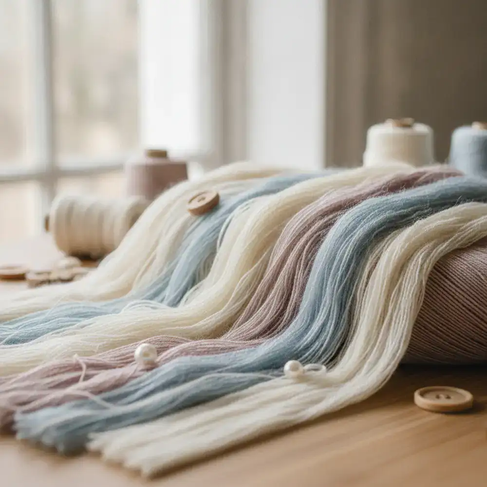 Détail de fils de laine et coton de haute qualité