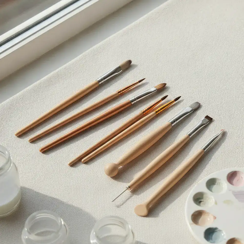 Assortiment de pinceaux de précision et outils de modelage en bois